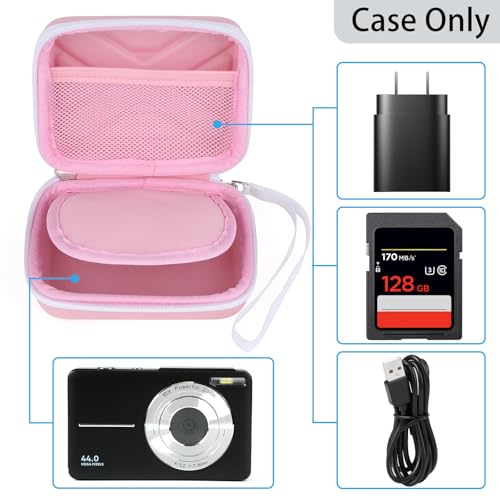 Digital Camera Case for AbergBest 21 Mega Pixels 2.7" LCD Rechargeable HD/Kodak Pixpro/Canon PowerShot ELPH 180/190/Sony DSCW800/DSCW830 Cameras, Travel Carrying Protective Case for Camera- Pink - color: Pink