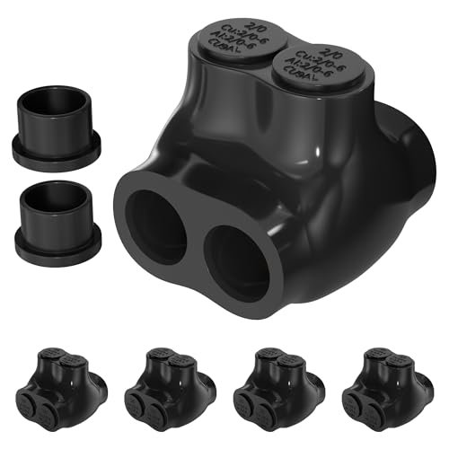 DaierTek Insulated Multi Tap Connector, 2/0-6 AWG Wire Connectors, 2 Ports Dual Side Entry Aluminum to Copper Wire Connectors with Slotted Allen Hex, Electrical Connectors, Wire Tap, 5 Pack - size: Dual Side 2/0-6 AWG-5PCS