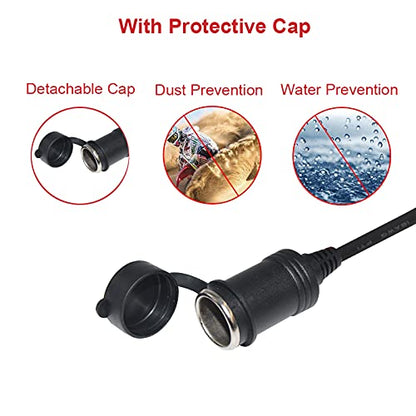 12V Cigarette Lighter Extension Cord 6FT -Car Charger Cigar Lighter Male Plug to Female Socket 18AWG Heavy Duty Extension Cable with LED Lights Extender for Air Compressor Pump and Tire Inflator 15A - size: 6FT