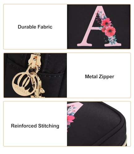 Relavel Initial Mini Makeup Bag for Girls, Small Makeup Bag for Purse with Zipper ＆ Removable Handle, Portable Makeup Pouch Lipstick Skincare Bag, Small Gift Cosmetic Bags for Women Girls(Black R) - size: A-Small, style: R