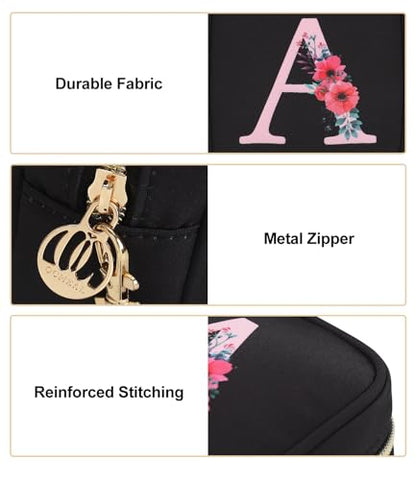 Relavel Initial Mini Makeup Bag for Girls, Small Makeup Bag for Purse with Zipper ＆ Removable Handle, Portable Makeup Pouch Lipstick Skincare Bag, Small Gift Cosmetic Bags for Women Girls(Black K) - size: A-Small, style: K