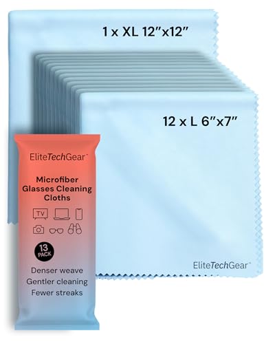 Elite Tech Gear Microfiber Cleaning Cloth, Eye Glasses Cleaner Cloth, 13pc - color: Blue, size: 12'' x 12'' (Pack of 13)