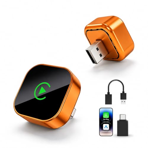 2026 Wireless CarPlay Adapter for iPhone and Android Auto Mini Wired - color: Orange