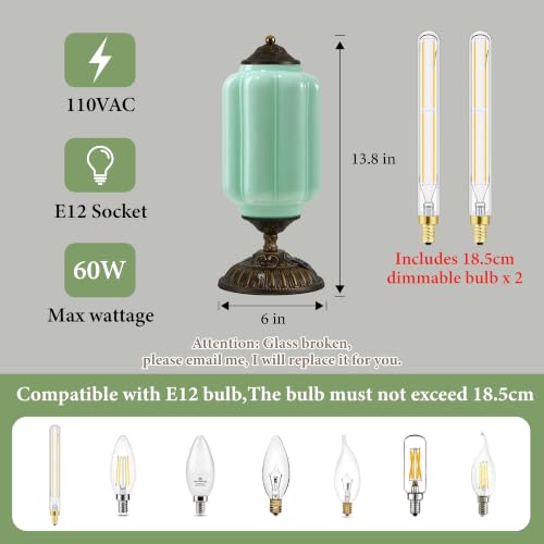 Green Milk Glass Touch Table Lamps Set of 2 - USB C+A Charging Ports - color: Green-2Pack