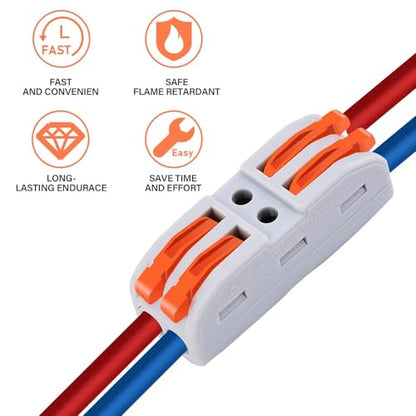 Lever Wire Connectors, Greencycle Inline Splices Push Quick Wire Connectors, 2 in 2 Out Push-in Combination for Electrical Cables 28–12 AWG, Max 32A,60PK - size: 60PCS, style: 2IN 2OUT