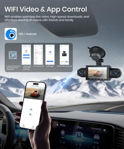 Rimoody 4-Channel 360° Dash Cam, 1080P Full HD Car DVR WiFi App Control