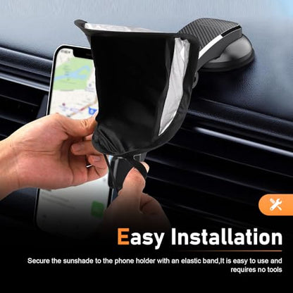 Car Cell Phone Sunshade, Anti-glare & Heat Insulation Shield, Vertical Dashboard Holder Sunshade Cover for Most Phones, Foldable Umbrella Cover for Most Cars Motorcycles (Black)