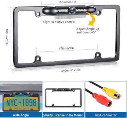 GLK License Plate Backup Camera HD Front Rear View Reverse Camera with 7 LED Night Vision 170 Degree Viewing Angle, Waterproof, for Cars