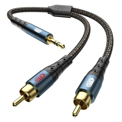 EMK 3.5mm to 2RCA Cable 24K Gold-Plated Nylon Braided RCA to Auxiliary Stereo Audio Headphone Male to Male 1/8 to RCA Cord for Tablet,Subwoofer,Home Theater,DVD Speaker,MP3/MP4,Player 5ft/1.5m - size: 5ft/1.5m, style: 3.5MM to 2RCA