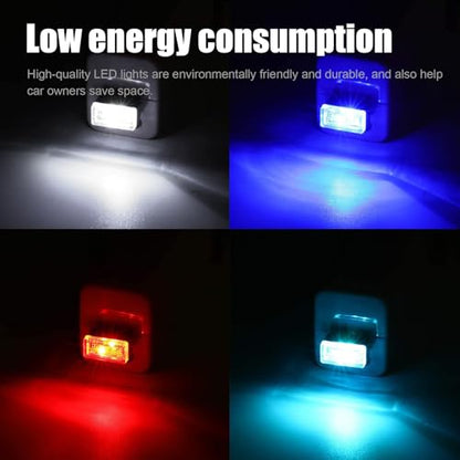 Ziciner 4 PCS USB LED Car Interior Atmosphere Lamp, Portable Mini LED Night Light, Plug-in USB Interface Trunk Ambient Lighting Kit, Car Accessories (White, Blue, Red, Ice Blue) - color: White+Blue+Red+Ice Blue
