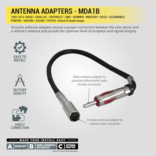 Scosche MDA1B Micro/Delco Antenna Adapter for Aftermarket Car Stereo Compatible with Select 1985-2013 GM and Import Vehicles - Car Radio Antenna Adapter - Car Audio Adapter - See Fit Guide for Vehicle - size: 0
