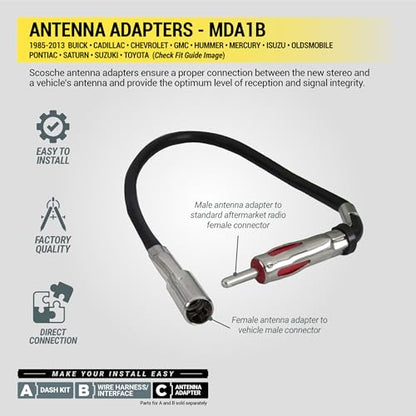 Scosche MDA1B Micro/Delco Antenna Adapter for Aftermarket Car Stereo Compatible with Select 1985-2013 GM and Import Vehicles - Car Radio Antenna Adapter - Car Audio Adapter - See Fit Guide for Vehicle - size: 0