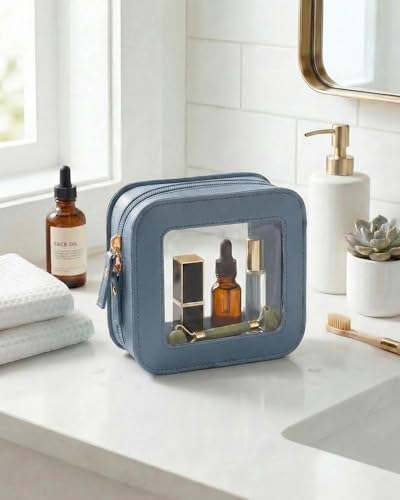 LETGO Clear Makeup Bag Small, Mini Travel Toiletry Bag Cosmetic Bags Organizer, TSA Approved Makeup Case Pouch with Zipper, Car Essentials for Women Men (Square, Blue) - color: Blue, style: Square