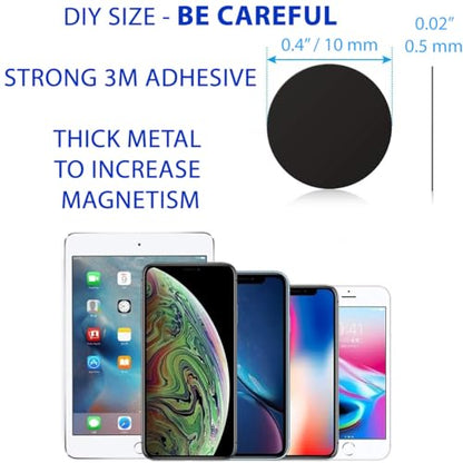 Cell Phone Metal Stickers 0.4 inch for Magnetic Car Mount. Replacement Set of 64 Mini Magnet Metal Plates. Silver Car Sticky Small Round Iron Discs with 3M Adhesive Backing for Case, DIY, Crafts. - color: Round 0.4" [64 Pack]