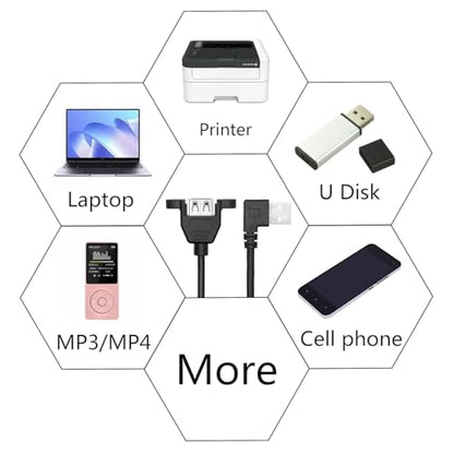 2Pcs 90 Degree USB A Panel Mount Extension Cable 2FT, Charging and Data - style: Right Angle USB A Male to Female Cable - 2FT