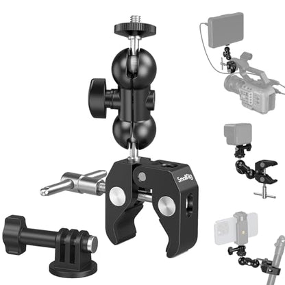 SmallRig Cool Ballhead Arm Super Camera Clamp Mount Double Ball Adapter, Fence Desk Table Mount for Ronin-M for Insta360, for Gopro - 1138 - style: Clamp