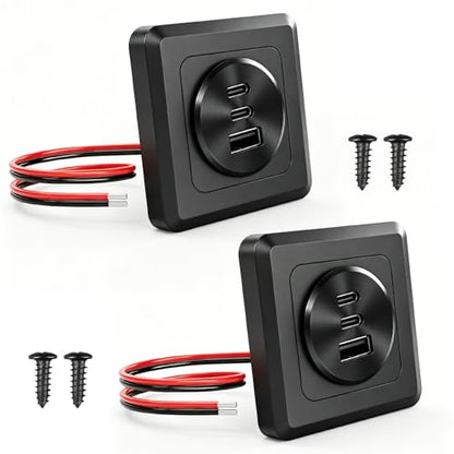 2PCS GIBBAB 90W Aluminum Recessed Mount RV USB Outlet, 12V Car Charger - color: Black, size: 2P