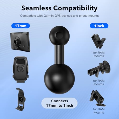 1-Inch (B Size) Ball to 17mm Adapter – TPU Anti-Slip Ball Head Converter, Compatible with Garmin GPS and 17mm Phone Holders, Fits 1" B Size Ball Bases from RAM Mounts - size: 1 inch(25.4mm) to17mm