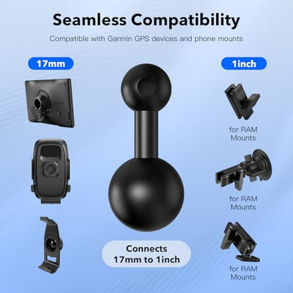 1-Inch (B Size) Ball to 17mm Adapter – TPU Anti-Slip Ball Head Converter, Compatible with Garmin GPS and 17mm Phone Holders, Fits 1" B Size Ball Bases from RAM Mounts - size: 1 inch(25.4mm) to17mm