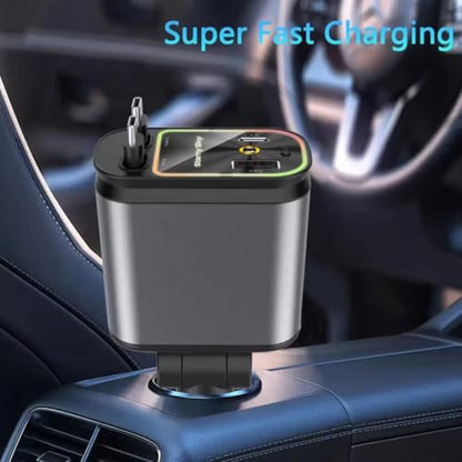 Retractable Fast Car Charger Adapter for Cell Phone USBC 4 in 1 Port Super Fast Charger Retractable USB C Cable Dual Extension Cord Ports Car Cigarette Lighter Adapter Cargador de Carro Carga Rapida