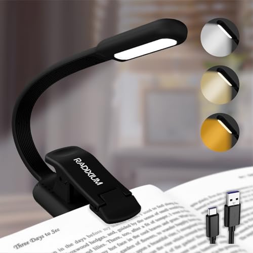 Rechargeable Book Light for Reading - 9LED Eye-Caring Clip Light w/ 9 Color Temp, Stepless Dimming, 50H Battery, USB-C, Ultra Slim - Gift for Book Lovers (Black) - color: Black
