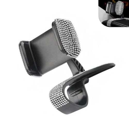 Phone Mount, 360 Degree Rotation Diamond-Encrusted Cell Phone Holder, Anti-Slip Silent GPS Mount for Sun Visor Rearview Mirror Dashboard, Universal One Hand Operation Design Clip (White) - color: White
