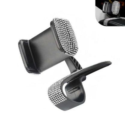 Phone Mount, 360 Degree Rotation Diamond-Encrusted Cell Phone Holder, Anti-Slip Silent GPS Mount for Sun Visor Rearview Mirror Dashboard, Universal One Hand Operation Design Clip (White) - color: White