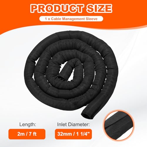 MECCANIXITY Braided Wire Loom, 7ft(2 m) - 1 1/4"(32mm) Wire Split Braided Cable Management Sleeve Automotive Woven Mesh Split Loom Tubing for Multi-Cable Management, Black - color: Black, size: 7ft(2 m) - 1 1/4"(32mm)