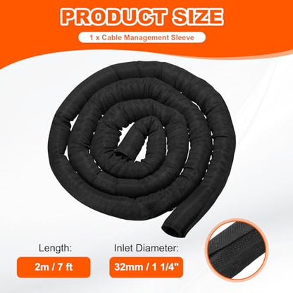 MECCANIXITY Braided Wire Loom, 7ft(2 m) - 1 1/4"(32mm) Wire Split Braided Cable Management Sleeve Automotive Woven Mesh Split Loom Tubing for Multi-Cable Management, Black - color: Black, size: 7ft(2 m) - 1 1/4"(32mm)