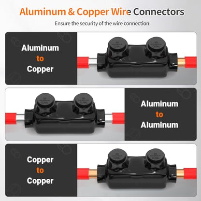 Joinfworld Insulated Inline Splice Connector 500MCM-4 AWG Aluminum to Copper Wire Connectors Insulated Wire Connector with 5/16" Slotted Allen Hex - 6 Pack - size: 500MCM-4 AWG