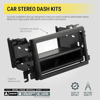 Scosche SN1528DGB Double DIN or Single DIN with Pocket Radio Install Dash Kit Compatible with Select 2008-09 Saturn Astra - Dark Gray Aftermarket Car Stereo Installation Kit - See Fit Guide in Images
