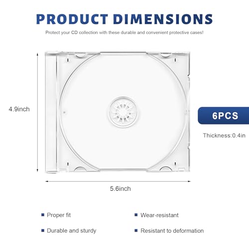 6 PCS Standard Single Clear CD Jewel Case, 10mm Vehicle Slim Clear Disc DVD Cases with Assembled Tray, Single CD Protective Cover Plastic Storage Box Replacement for Cars (Transparent) - color: Transparent