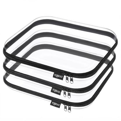 YQBRAO Clear Hard Shell Zipper Cases, 3 Large Travel Organizers, Black - color: Black, size: 3 Pack(L)