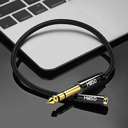 MillSO 1/4 to 3.5mm Headphone Adapter TRS 6.35mm 1/4 Male to 3.5mm 1/8 Jack - color: Piano Black, size: 1 FT