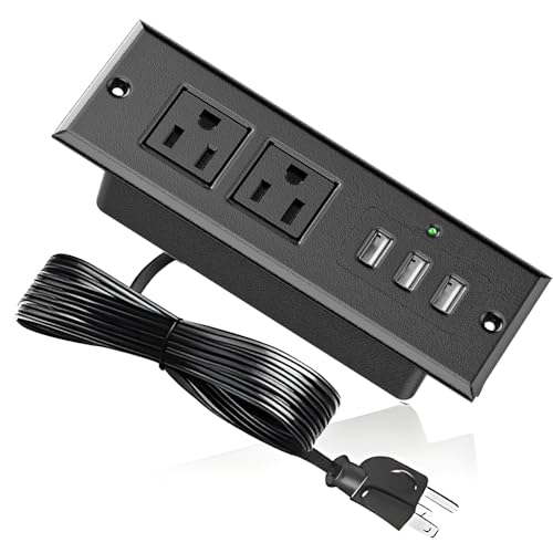Recessed Power Strip, Mount Hidden Charging Station with 3 USB Ports, Multiple Surge Protector Outlet Extender with Extension Cord for Nightstand Furniture Bed Conference Table (Black) - color: Black-2AC Outlets + 3USB-A