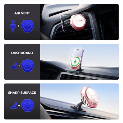 JOYMASS for MagSafe Car Mount Charger, 15W Fast Charging Magnetic Wireless Car Charger Phone Holder Mount Fits iPhone 15 Pro Max Plus 14 13 12 Mini MagSafe Case - Pink - color: PINK