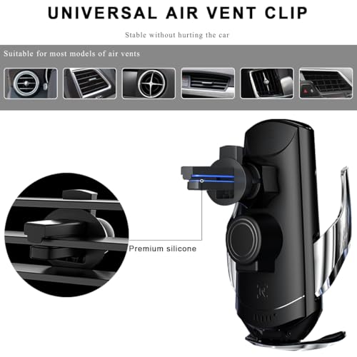 Wireless Car Charger, 15W Fast Charging Air Vent Mount Auto-Clamping Phone Holder, Automotive Electric Induction Charger 360° Rotating Magnetic Vent Mount Bracket for Smartphones (Black) - color: Black