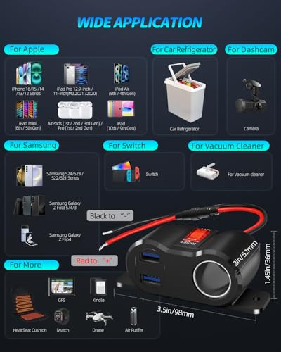 120W 2*QC3.0 Outlet Cigarette Lighter Socket Splitter LED Voltmeter - color: Black Blue, size: 1P