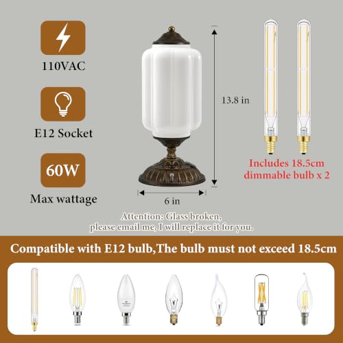 14" Milk Glass Touch Table Lamps Set of 2 with USB C+A Charging Ports - color: White-2Pack