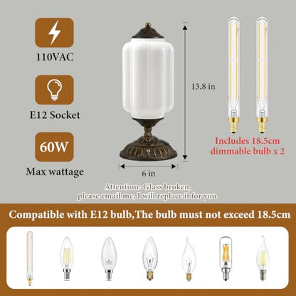 14" Milk Glass Touch Table Lamps Set of 2 with USB C+A Charging Ports - color: White-2Pack