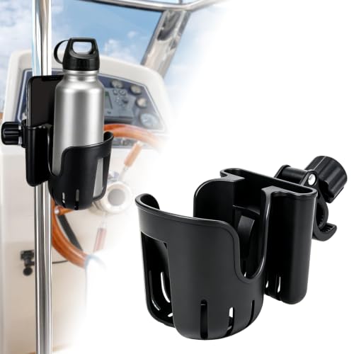 Boat Rail Cup Holder with Phone Slot, Clamp-On Mount for 0.6-1.57 in Rails