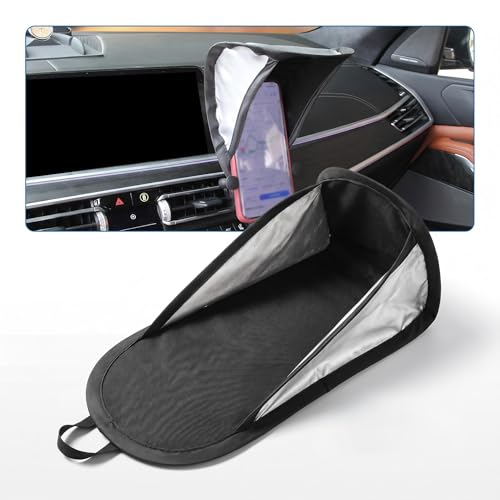 Car Cell Phone Sun Shade, Reflective Anti-glare & Heat Shield for Most Smartphones, Vertical Foldable Dashboard Navigation Holder Umbrella, Portable Protection Cover for Most Cars (Black)