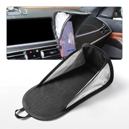 Car Cell Phone Sun Shade, Reflective Anti-glare & Heat Shield for Most Smartphones, Vertical Foldable Dashboard Navigation Holder Umbrella, Portable Protection Cover for Most Cars (Black)