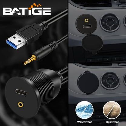 USB 3.0 수 - USB C 3.0 암 및 3.5mm 수-암 자동차 마운트 플러시 케이블 AUX 연장 대시 패널 방수 마운트 케이블 자동차 보트 및 오토바이용 30.5cm(1피트) - size: 1피트, style: U3 to C3 & 3.5mm ~ 3.5mm