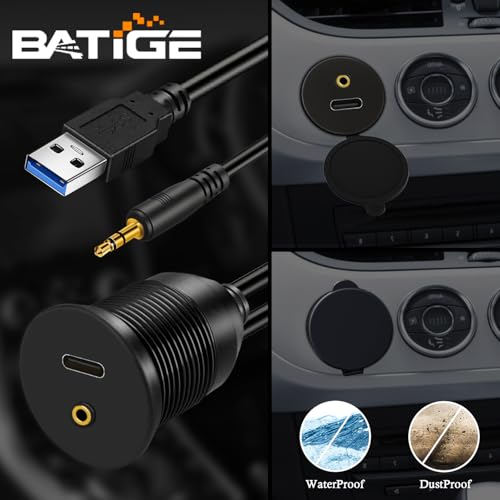 USB 3.0 Male to USB C 3.0 Female & 3.5mm Male to Female Car Mount Flush Cable AUX Extension Dash Panel Waterproof Mount Cable for Car Boat and Motorcycle 1ft - size: 1ft, style: U3 to C3 & 3.5mm to 3.5mm