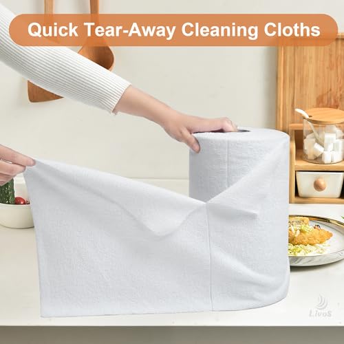 LIVOS Microfiber Cleaning Cloth Roll - 80 Pack, Reusable Paper Towels, White Tear Away, Microfiber Towels for Car, Super Absorbent Lint Free Cleaning Rags for House, Kitchen,Window- 11.5"x11.5" - color: White