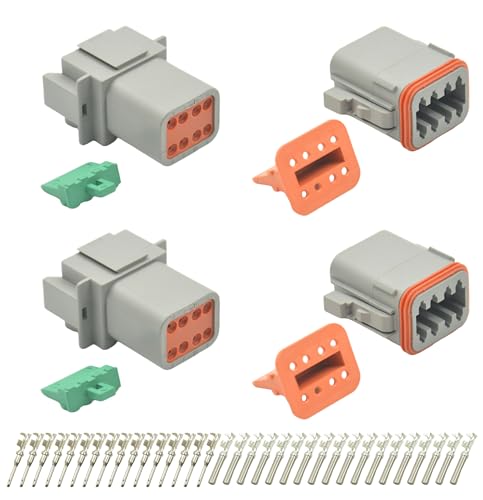 2 Sets 8 Pin DT Waterproof Connector Kit, Deutsch Automotive Electrical Butt, IP67 Waterproof Electrical Connectors Plug with 18 Pairs 16# Stamped Contacts for Car Truck Boat (8PIN 2SET) - size: 8PIN 2SET