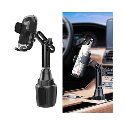 Guilcam Cup Phone Mount for Car, 360° Rotation Carbon Fiber Automotive Cup Smartphone Holder, Adjustable Neck Long Arm Vehicle Cellphone Expander Cradle Holder, Universal Fit
