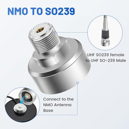 Anina NMO to SO239 Adapter Heavy Duty Connector PL259 Antenna Mount for Vehicle VHF UHF Ham Two Way Radio, Heavy Duty Chrome Plated Brass Mobile Antenna Adapter