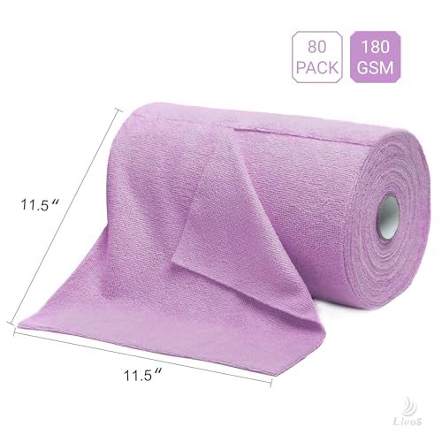 LIVOS Microfiber Cleaning Cloth Roll - 80 Pack, Reusable Paper Towels Purple Tear Away Towels, Microfiber Towels for Cars, Super Absorbent Lint Free Cleaning Rags for House,Kitchen,Window-11.5"x11.5" - color: Purple